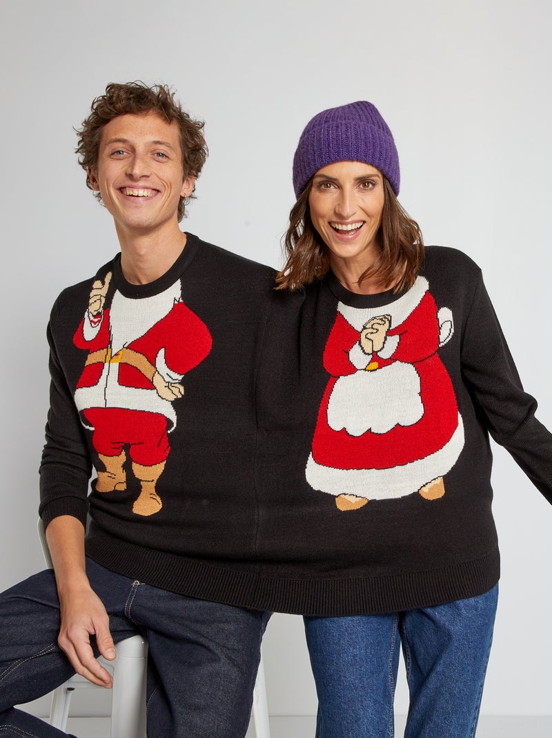 Jersey doble cabeza de Papá Noel / Mamá Noel NEGRO - Kiabi