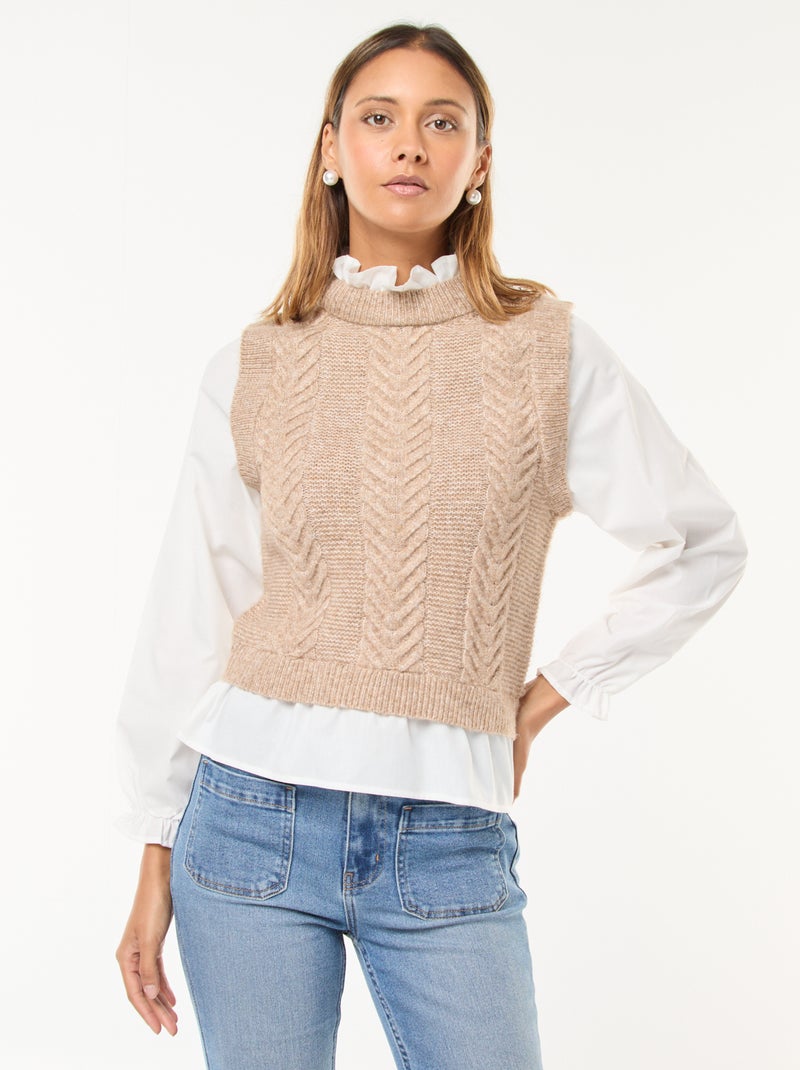 Jersey efecto 2 en 1 con camisa Beige - Kiabi