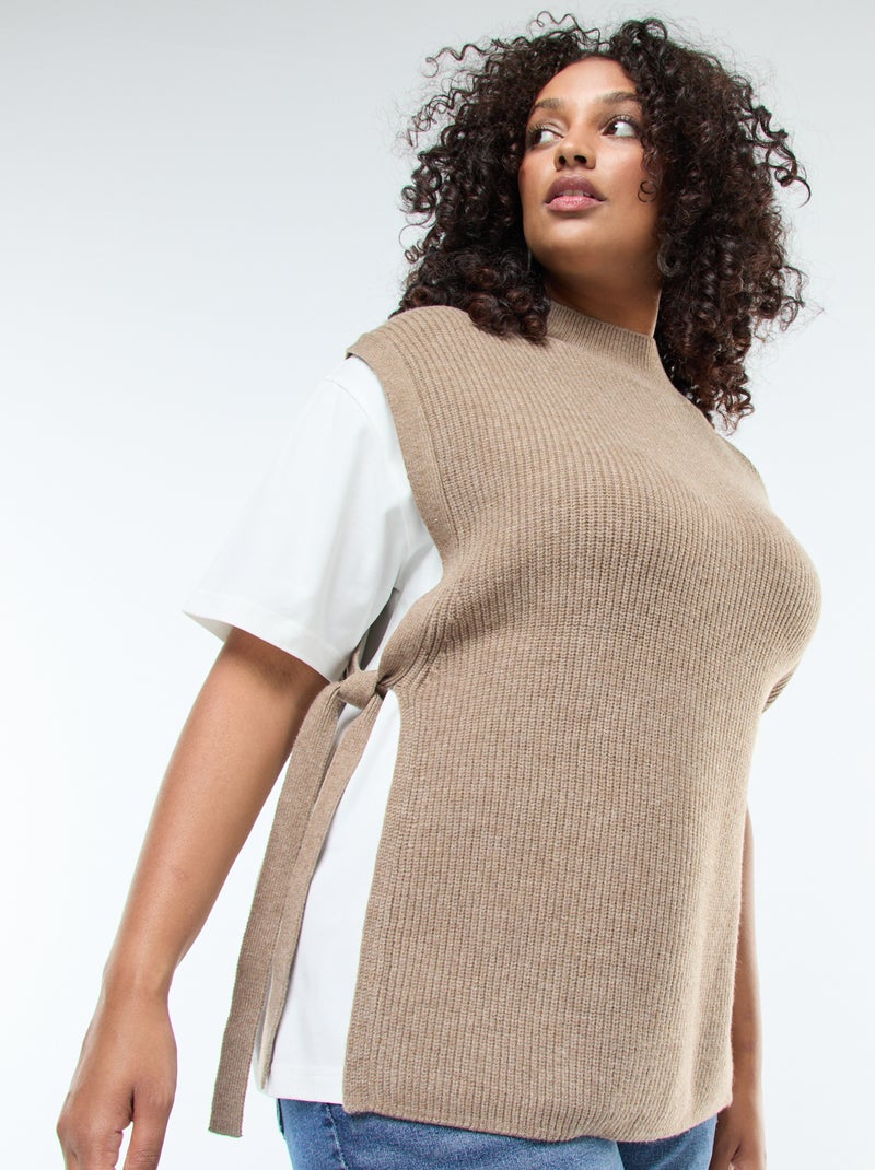 Jersey efecto 2 en 1 con lazos para anudar Beige - Kiabi