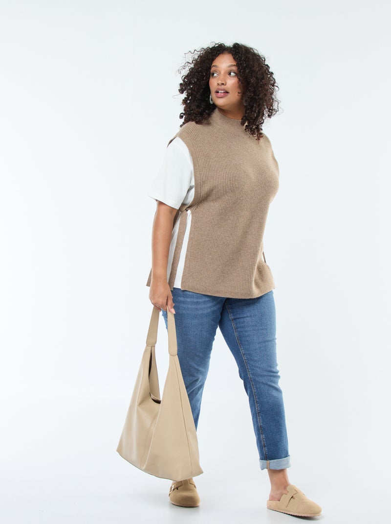 Jersey efecto 2 en 1 con lazos para anudar Beige - Kiabi