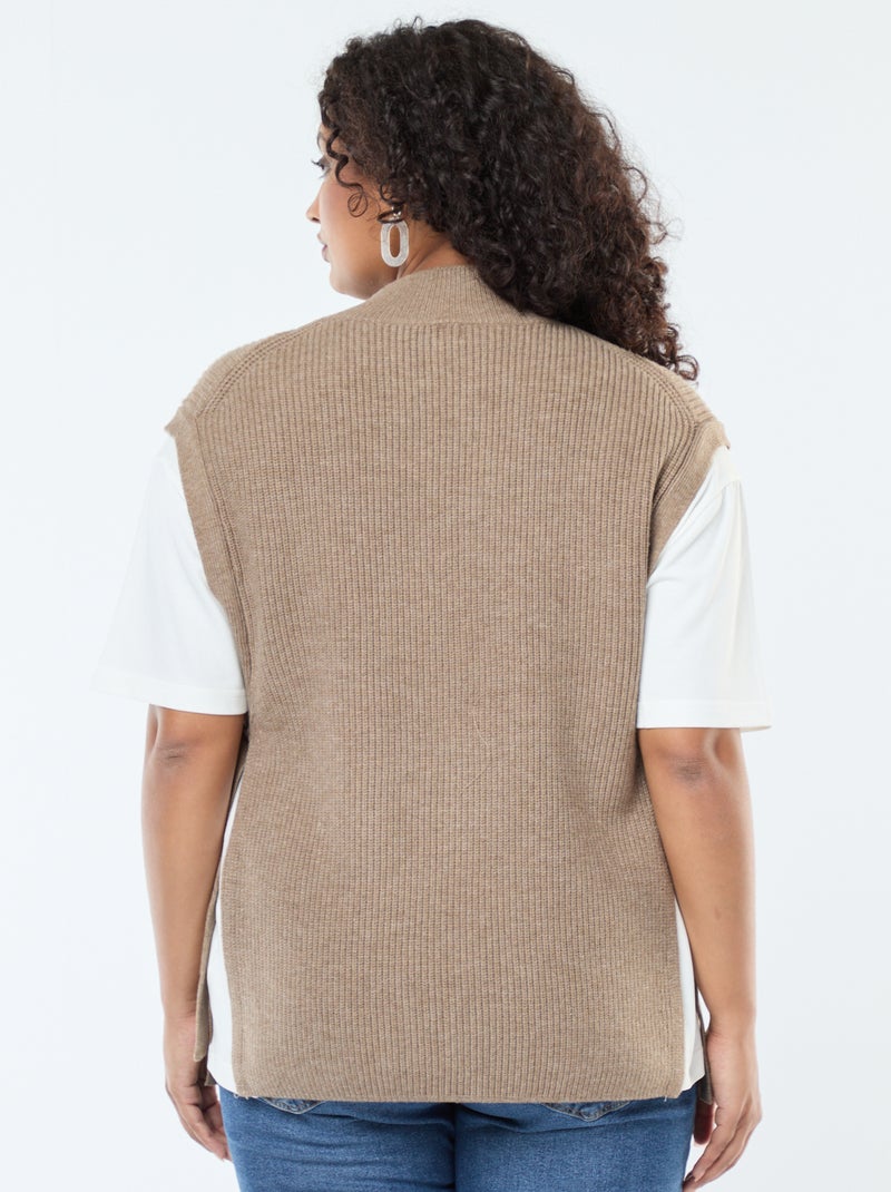 Jersey efecto 2 en 1 con lazos para anudar Beige - Kiabi