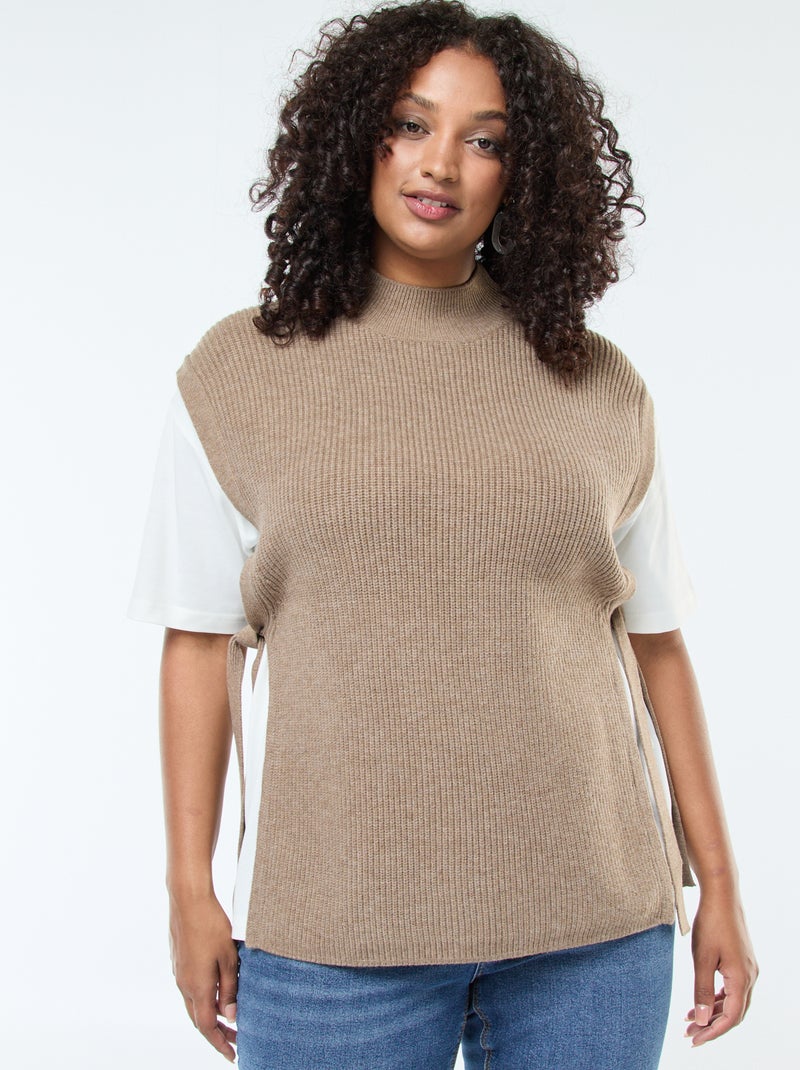 Jersey efecto 2 en 1 con lazos para anudar Beige - Kiabi