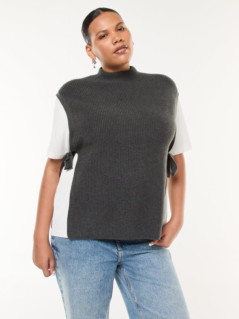 Jersey efecto 2 en 1 con lazos para anudar Gris - Kiabi