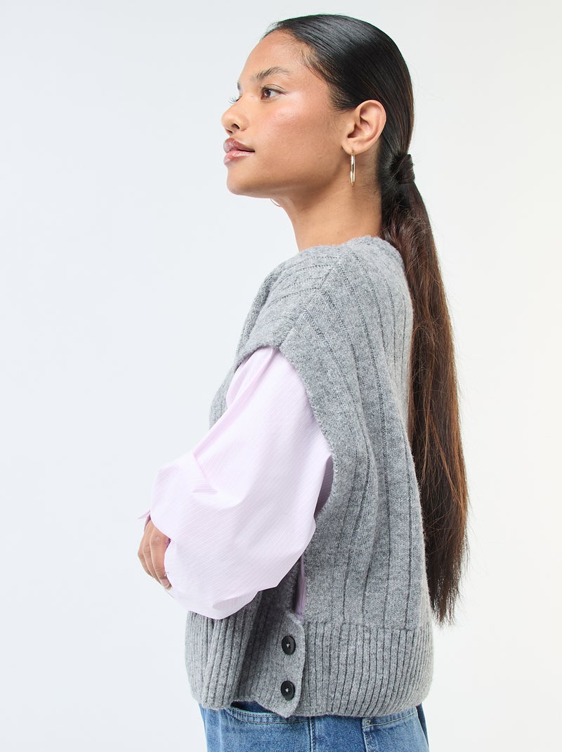 Jersey efecto 2 en 1: jersey + camisa Gris - Kiabi