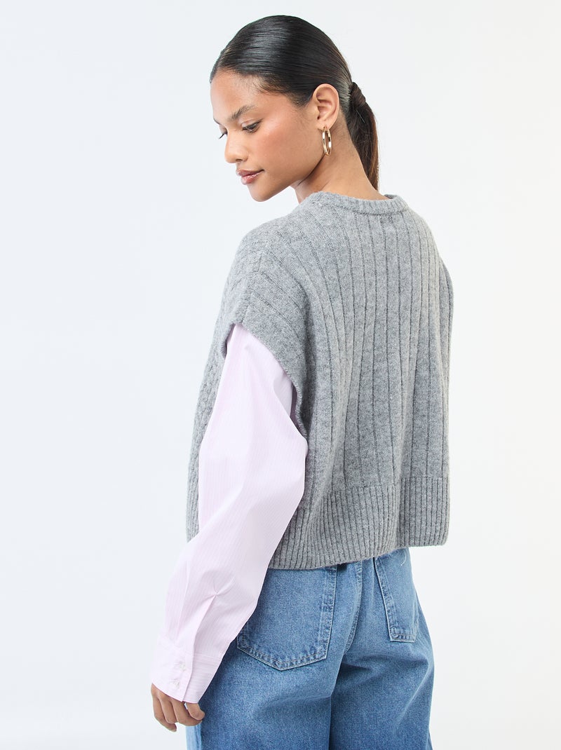 Jersey efecto 2 en 1: jersey + camisa Gris - Kiabi