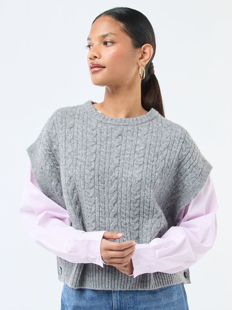 Jersey efecto 2 en 1: jersey + camisa Gris - Kiabi