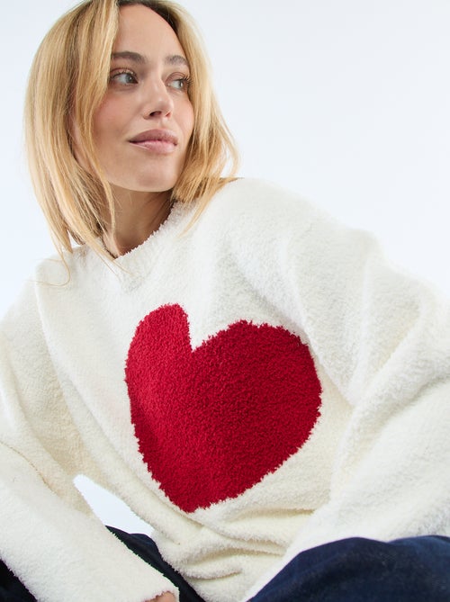 Jersey efecto borreguito con corazón - Kiabi