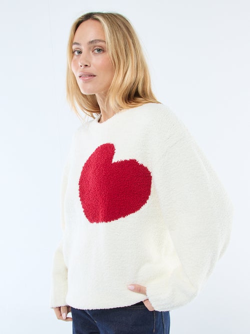 Jersey efecto borreguito con corazón - Kiabi