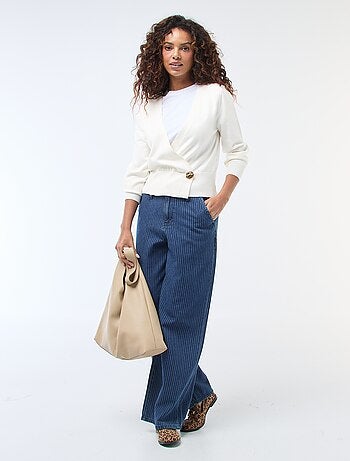 Jersey efecto cárdigan cruzado con botón dorado