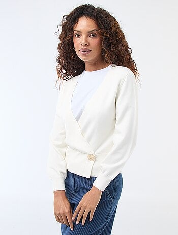 Jersey efecto cárdigan cruzado con botón dorado