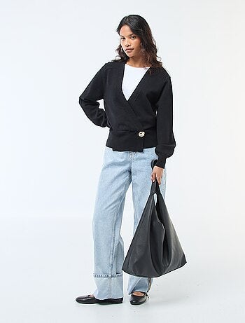 Jersey efecto cárdigan cruzado con botón dorado