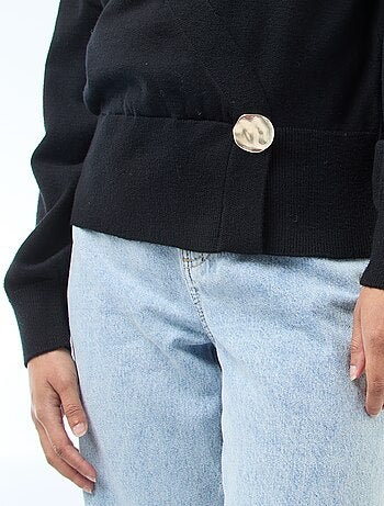 Jersey efecto cárdigan cruzado con botón dorado