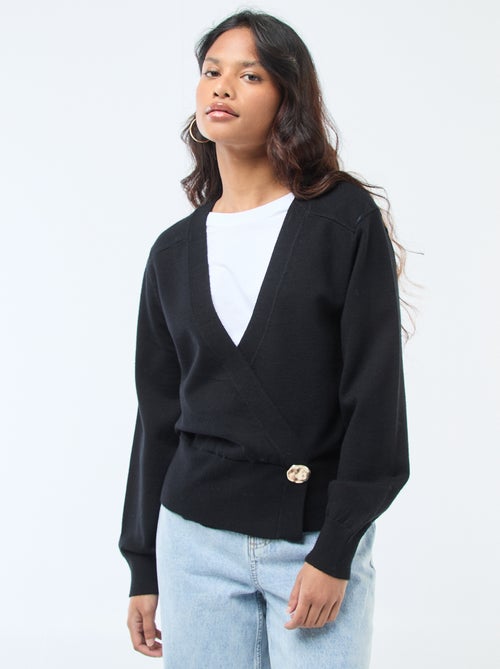 Jersey efecto cárdigan cruzado con botón dorado - Kiabi