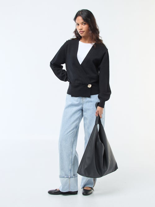 Jersey efecto cárdigan cruzado con botón dorado - Kiabi