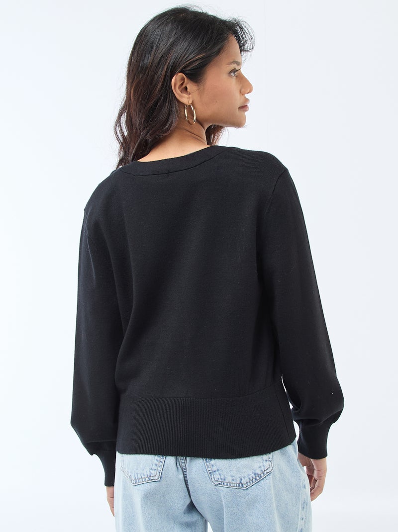 Jersey efecto cárdigan cruzado con botón dorado Negro - Kiabi
