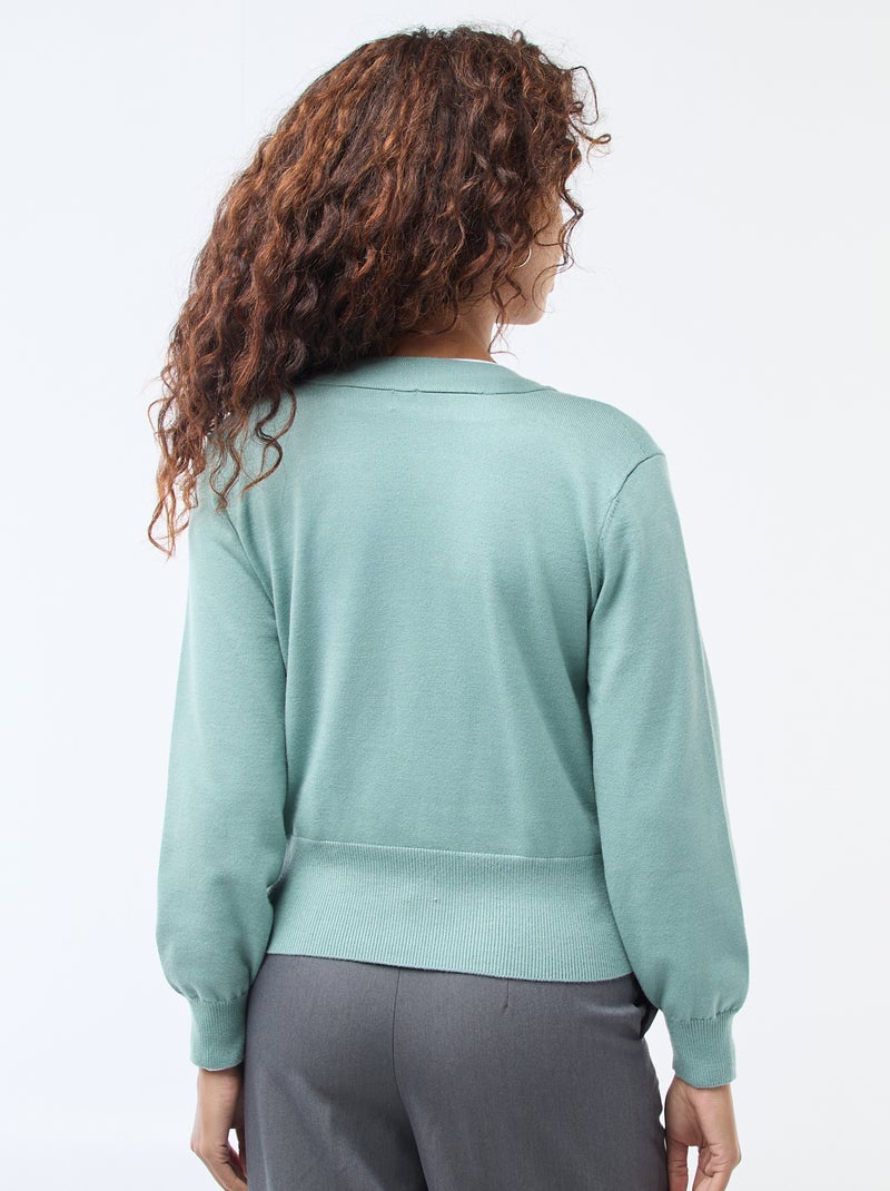 Jersey efecto cárdigan cruzado con botón dorado Verde - Kiabi