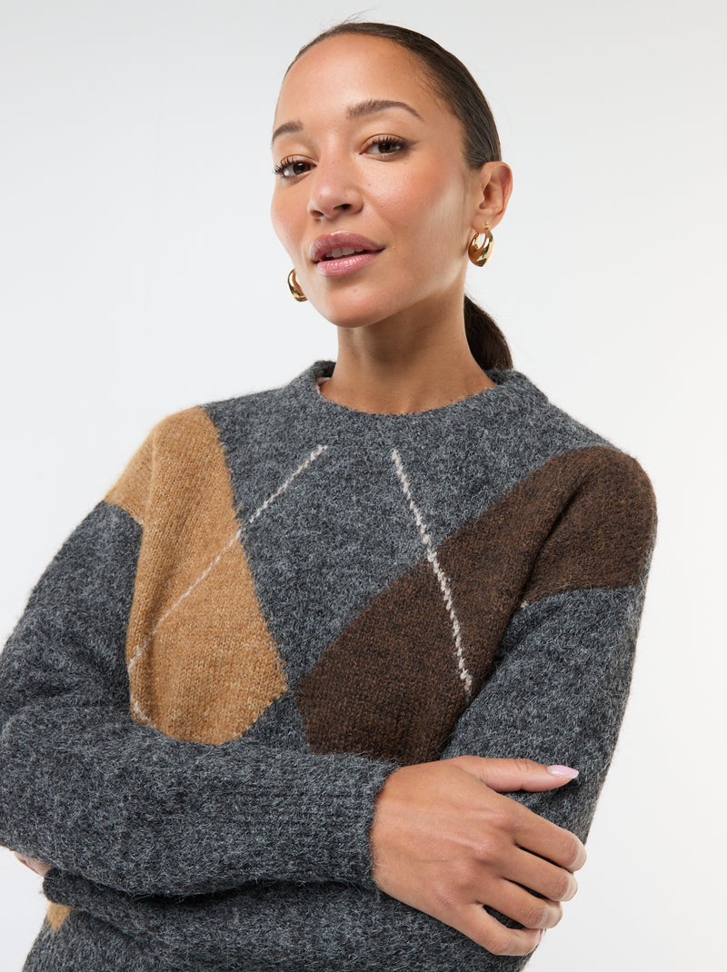 Jersey estampado de cuadros jacquard Gris - Kiabi