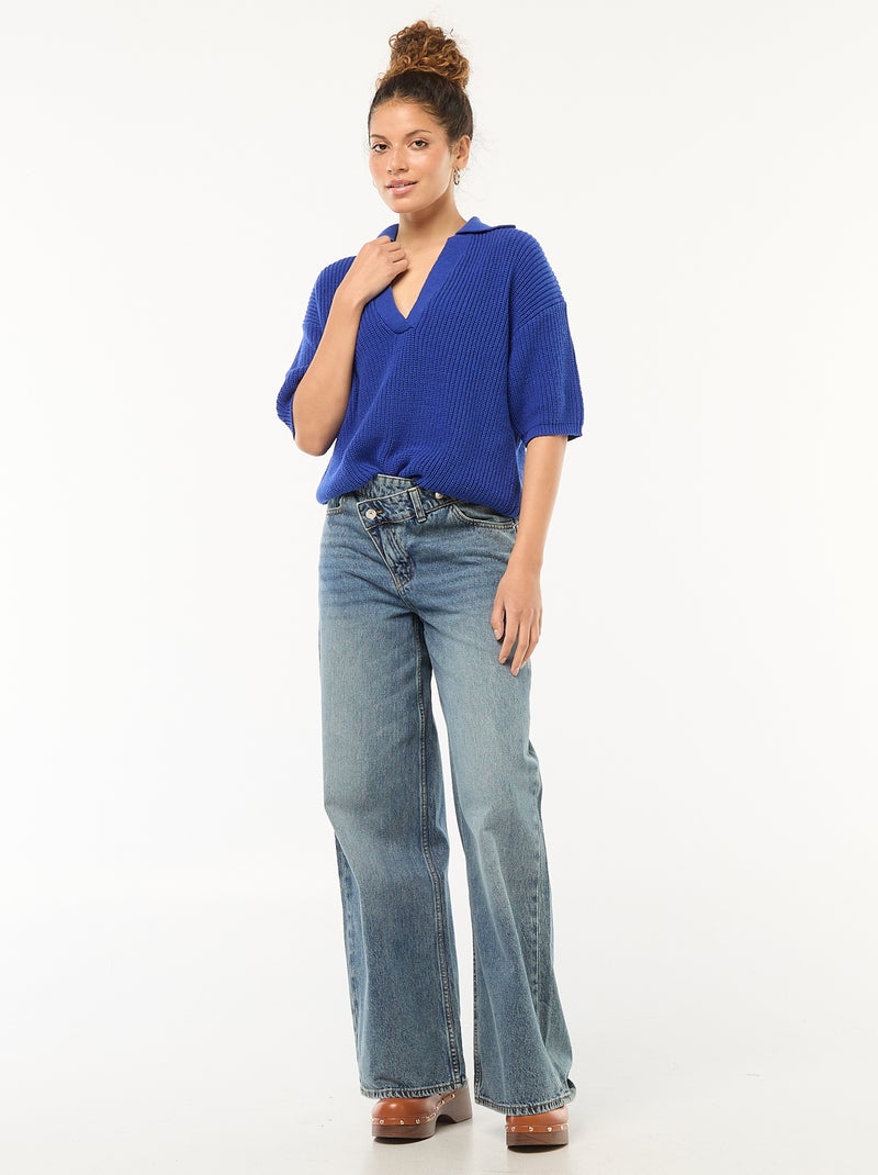 Jersey estilo polo con cuello en pico Azul - Kiabi
