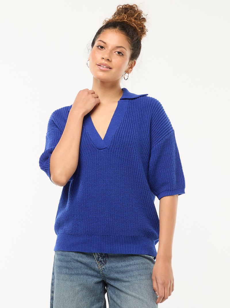 Jersey estilo polo con cuello en pico Azul - Kiabi