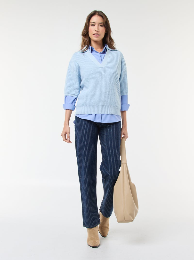 Jersey estilo polo con cuello en pico Azul - Kiabi
