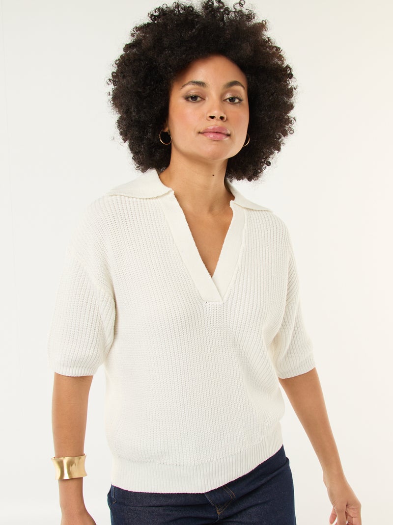 Jersey estilo polo con cuello en pico Blanco - Kiabi