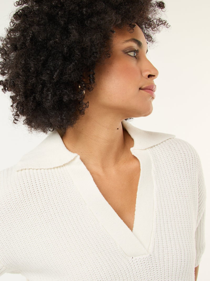 Jersey estilo polo con cuello en pico Blanco - Kiabi