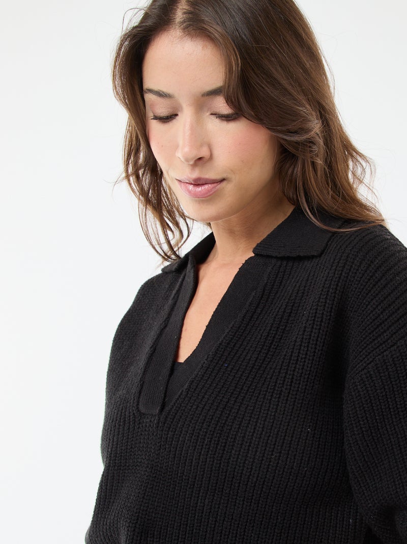 Jersey estilo polo con cuello en pico Negro - Kiabi