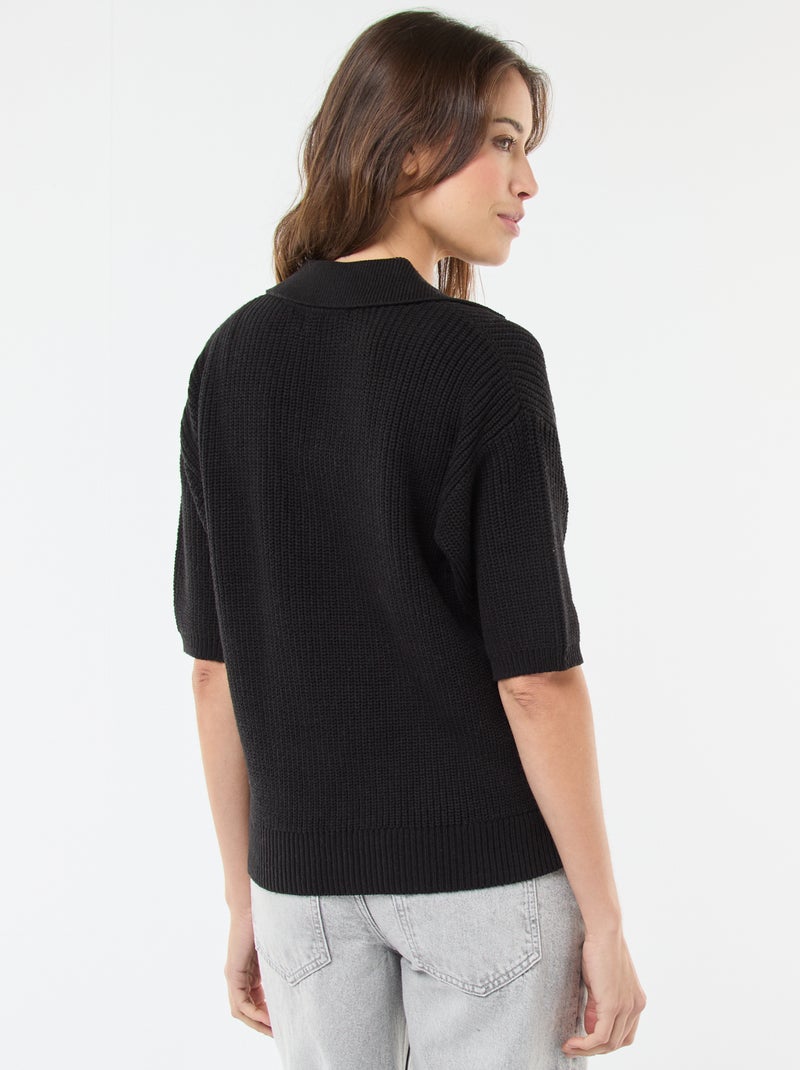 Jersey estilo polo con cuello en pico Negro - Kiabi