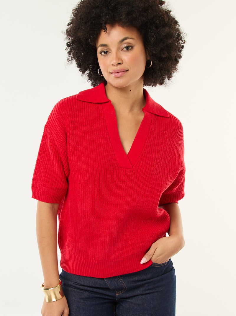 Jersey estilo polo con cuello en pico Rojo - Kiabi
