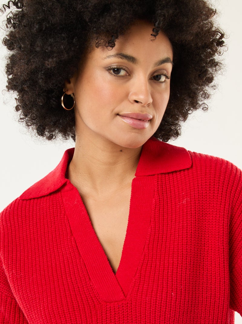 Jersey estilo polo con cuello en pico Rojo - Kiabi