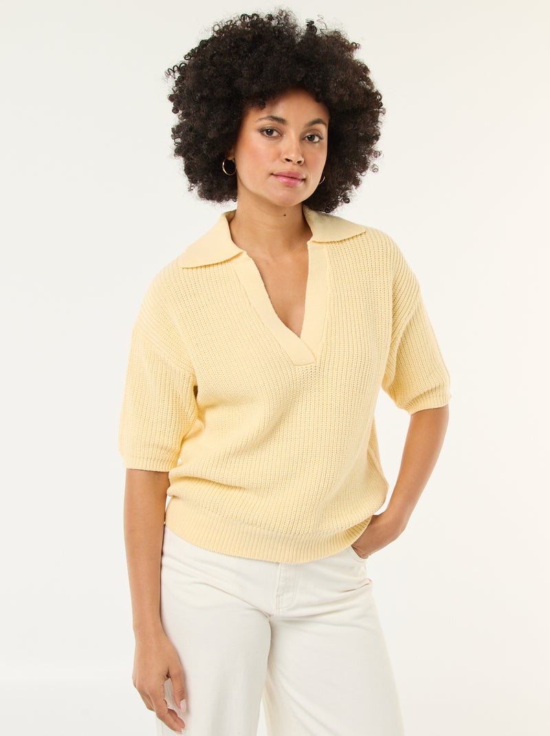 Jersey estilo polo con escote en V Amarillo - Kiabi