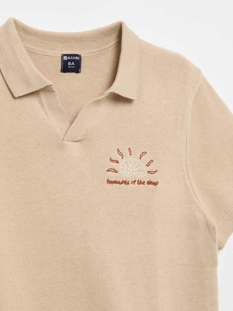 Jersey estilo polo de manga corta Beige - Kiabi