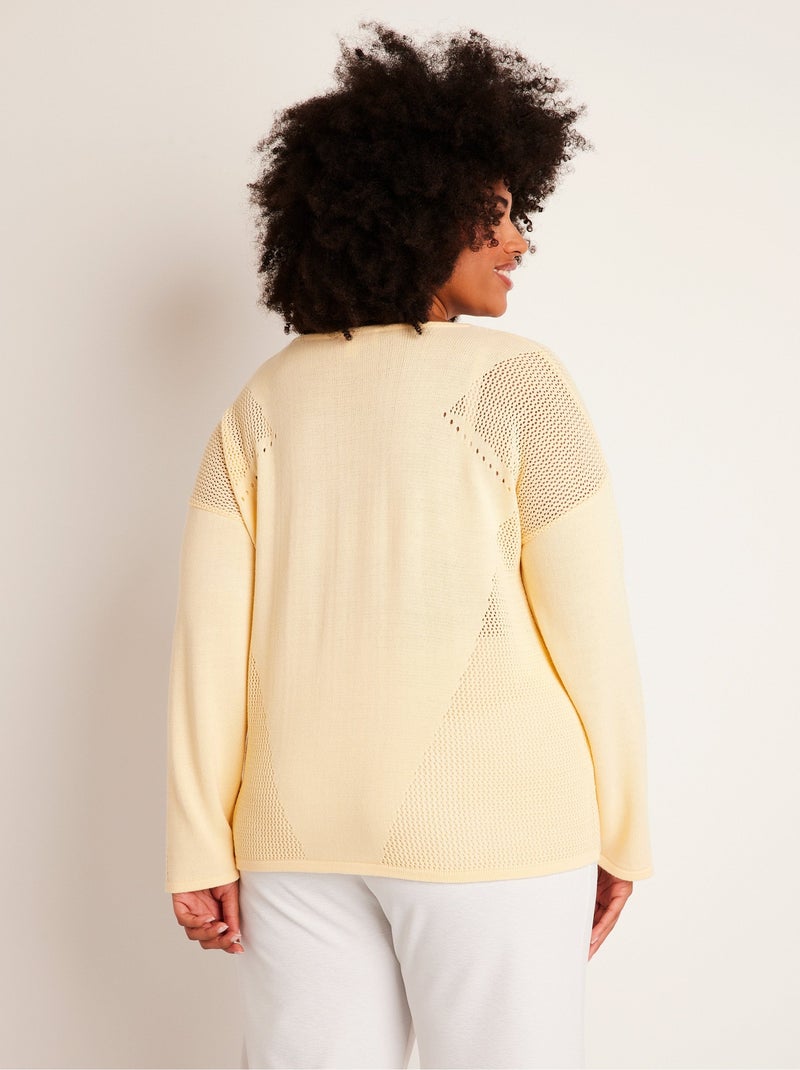 Jersey fino calado con manga larga - Afibel Amarillo - Kiabi