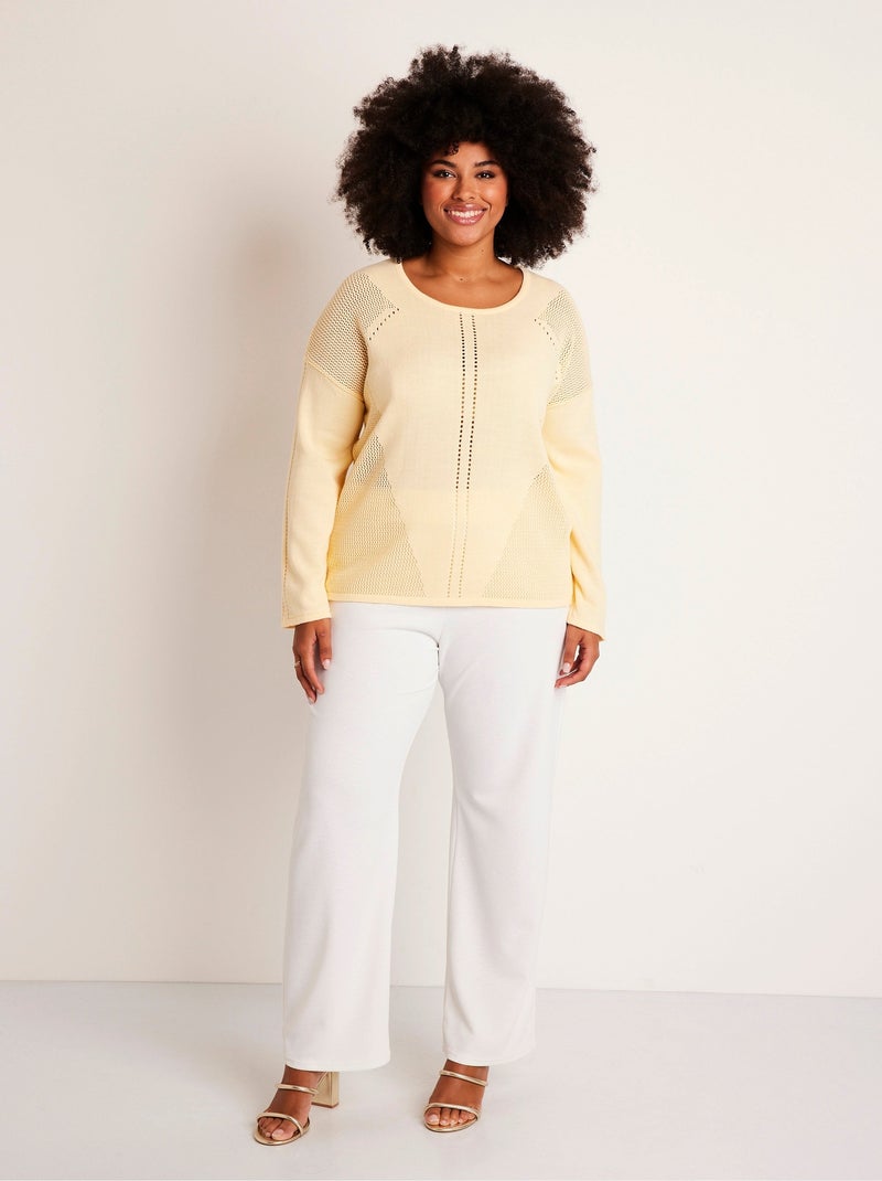 Jersey fino calado con manga larga - Afibel Amarillo - Kiabi