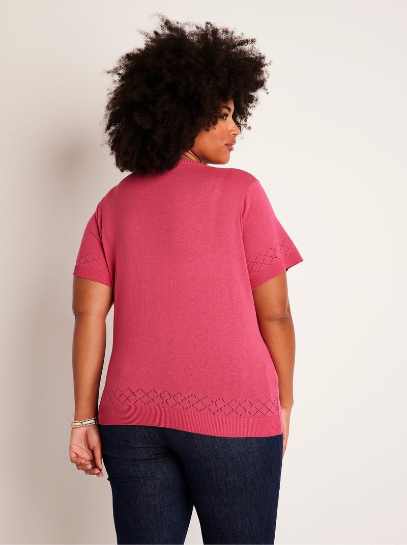 Jersey fino calado de manga corta - Afibel Rosa - Kiabi