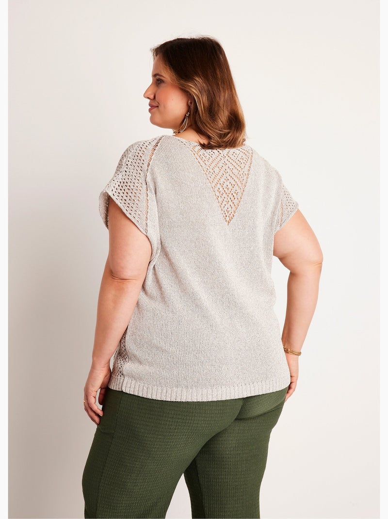 Jersey fino calado manga corta - Afibel Gris - Kiabi