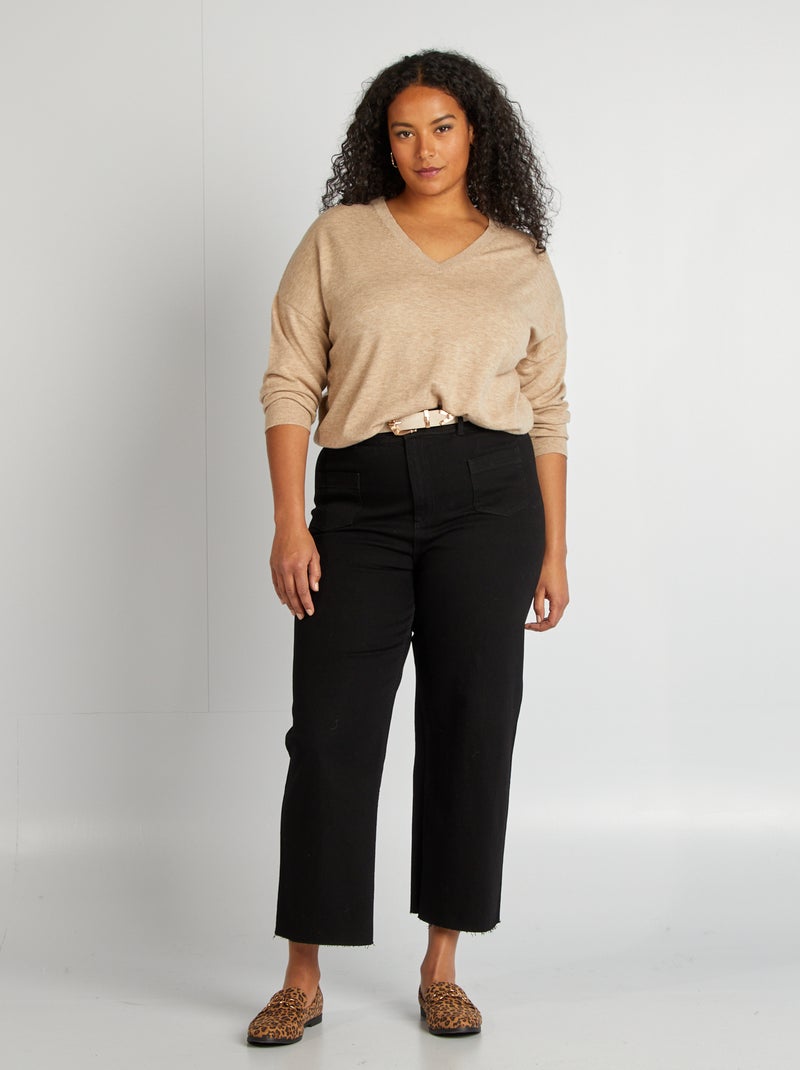 Jersey fino con cuello de pico BEIGE - Kiabi