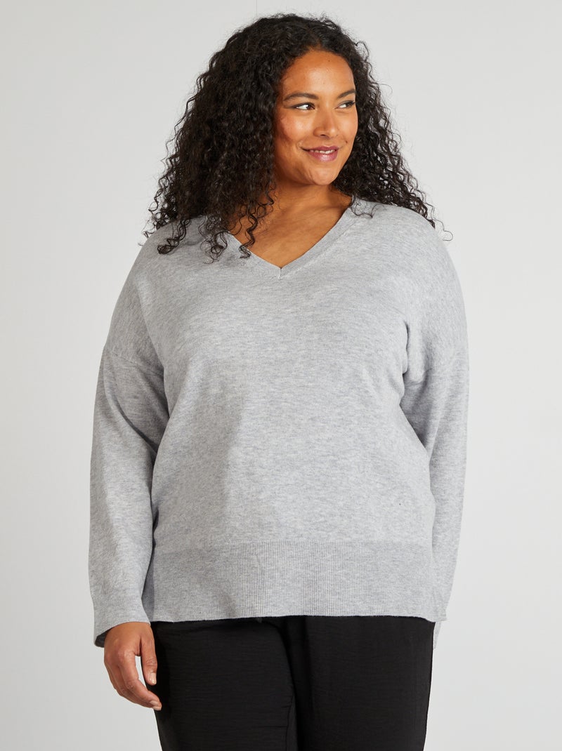 Jersey fino con cuello de pico GRIS - Kiabi