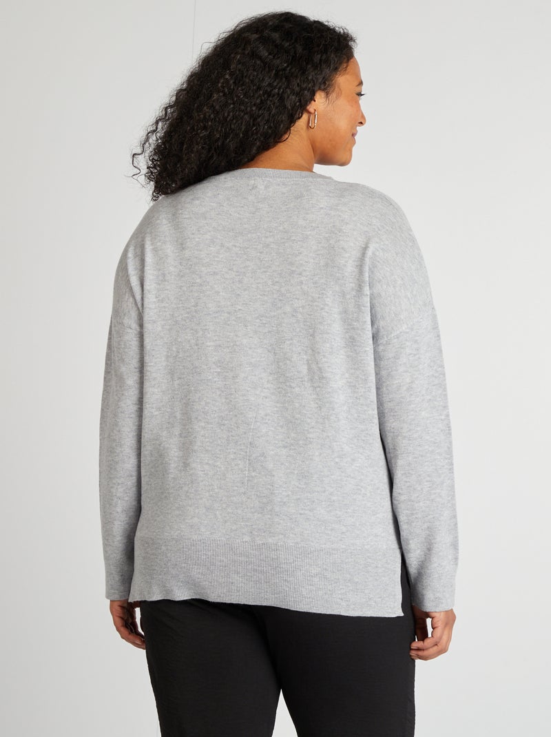 Jersey fino con cuello de pico GRIS - Kiabi