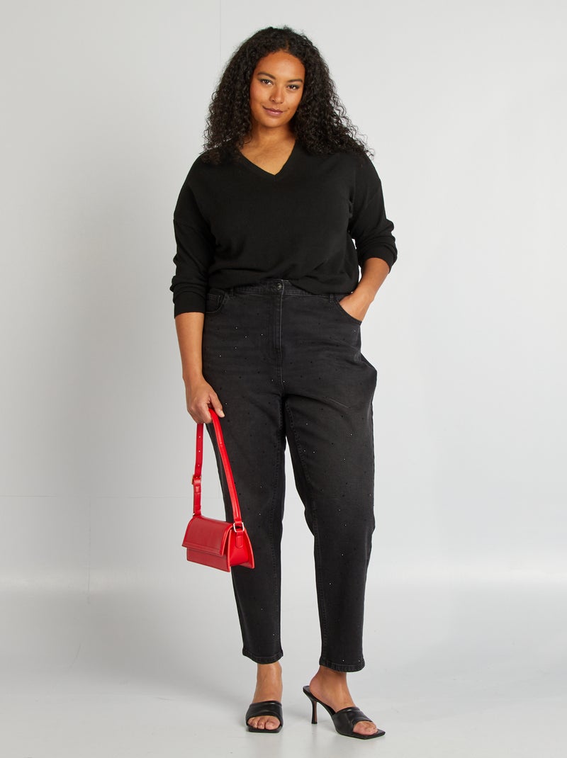 Jersey fino con cuello de pico negro - Kiabi