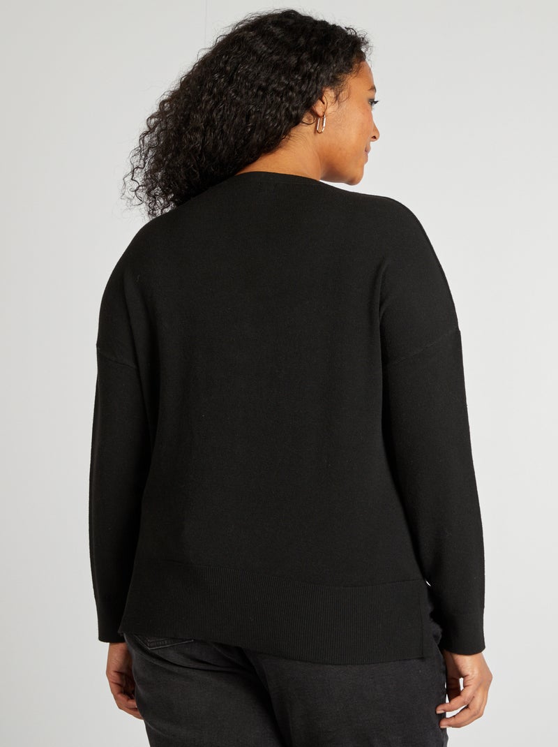 Jersey fino con cuello de pico negro - Kiabi