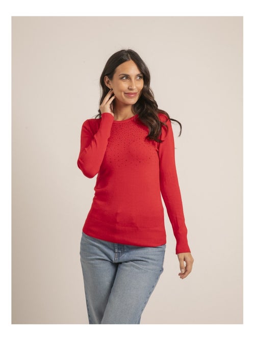 Jersey fino cuello redondo con strass KAPOLINA - Kiabi