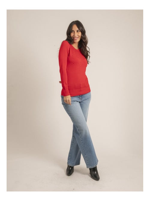 Jersey fino cuello redondo con strass KAPOLINA - Kiabi