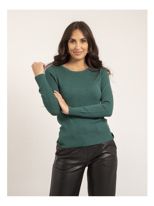 Jersey fino cuello redondo con strass KAPOLINA - Kiabi