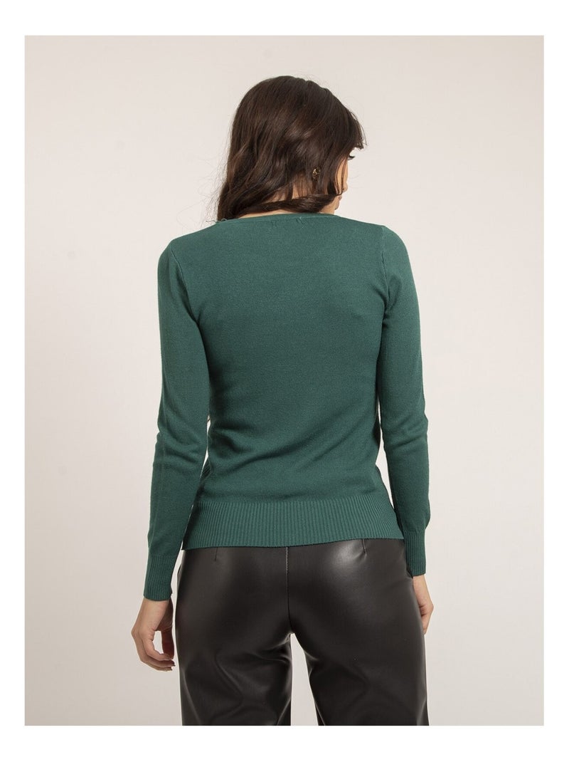 Jersey fino cuello redondo con strass KAPOLINA Verde - Kiabi