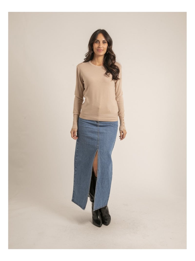 Jersey fino cuello redondo KETALIA Beige - Kiabi