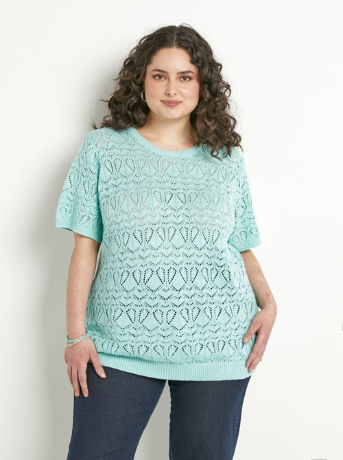 Jersey fino de algodón calado de manga corta - Afibel - Kiabi
