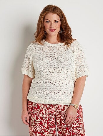 Jersey fino de algodón calado de manga corta