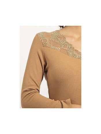 Jersey fino de cuello con encaje FALIA