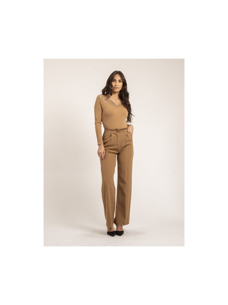 Jersey fino de cuello con encaje FALIA Beige - Kiabi